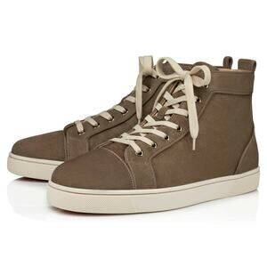 Christian Louboutin Mens Louis Orlato Flat Poivre Vert Suede High Sneaker 39 6